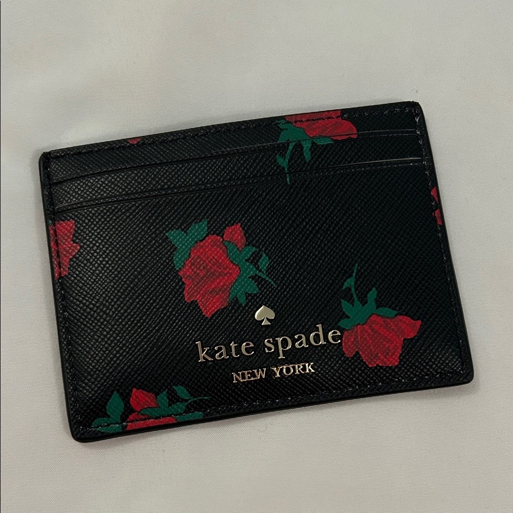 Kate Spade Black and Red Floral Slim Card Holder